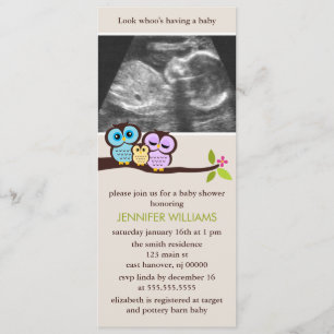 Owl Familie Sonogram Foto Baby Shower Invitaties Kaart