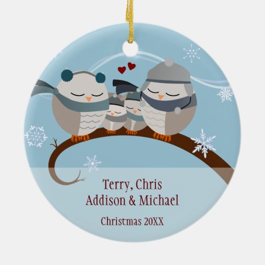 Owl Familie van het Ornament van Vier Keepomwille (Achterkant)