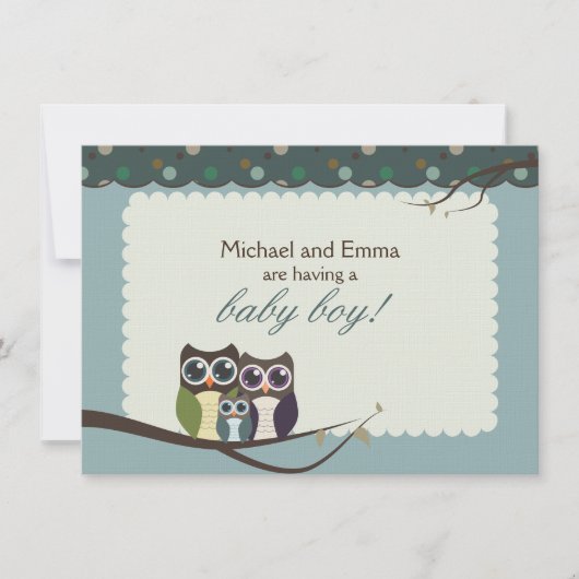 Owl Family Baby shower for Boy Kaart (Voorkant)