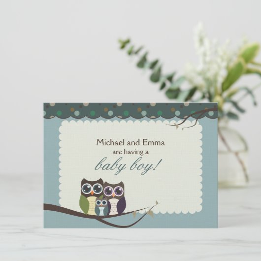 Owl Family Baby shower for Boy Kaart (Staand voorkant)