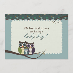 Owl Family Baby shower for Boy Kaart