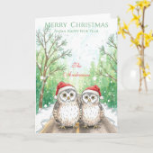 Owl Family Christmas Card – Green Woodland Owls Kaart (Gele Bloem)