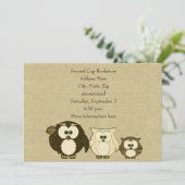  Owl Family Linen Look Party Uitnodiging (Staand voorkant)