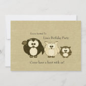  Owl Family Linen Look Party Uitnodiging (Achterkant)