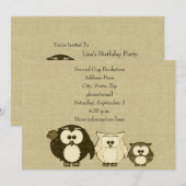  Owl Family Linen Look Party Uitnodiging (Voorkant / Achterkant)