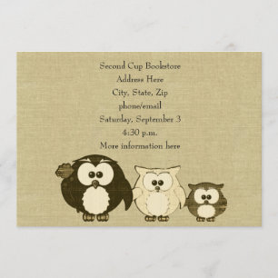  Owl Family Linen Look Party Uitnodiging