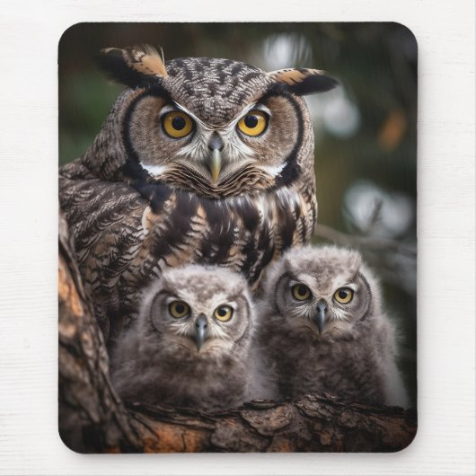 Owl Family Mousepad Muismat (Voorkant)
