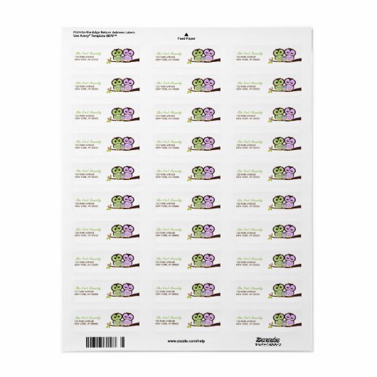 Owl Family Return Address Labels (Full Sheet)