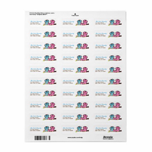 Owl Family Return Address Labels (Full Sheet)