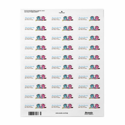 Owl Family Return Address Labels (Full Sheet)