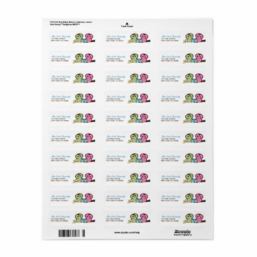 Owl Family Return Address Labels (Full Sheet)