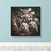 Owl Family Stretted Canvas Print (Insitu (Houten vloer))