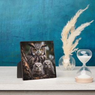 Owl Family Tabletop Plaque met Easel Fotoplaat