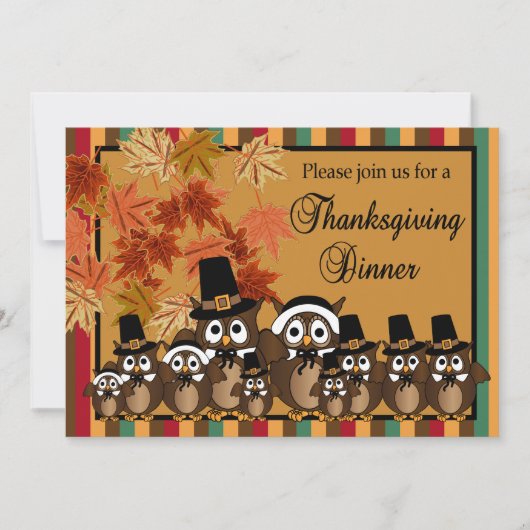 Owl Family Thanksgiving Turkey Dinner Kaart (Voorkant)