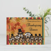 Owl Family Thanksgiving Turkey Dinner Kaart (Staand voorkant)