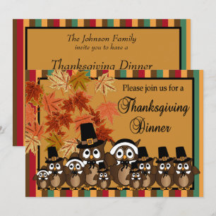 Owl Family Thanksgiving Turkey Dinner Kaart