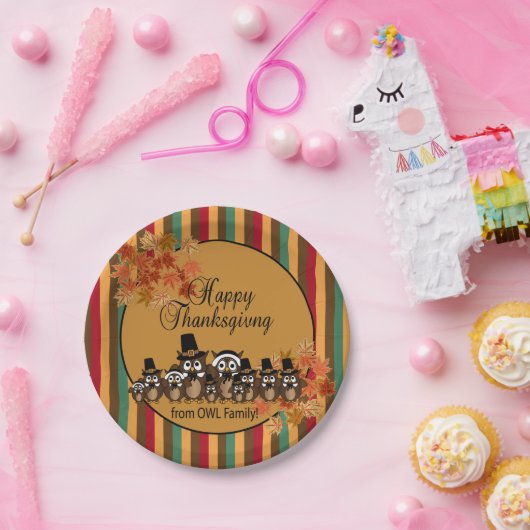 Owl Family Thanksgiving Turkey Dinner Papieren Bordje (Feest)