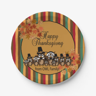Owl Family Thanksgiving Turkey Dinner Papieren Bordje