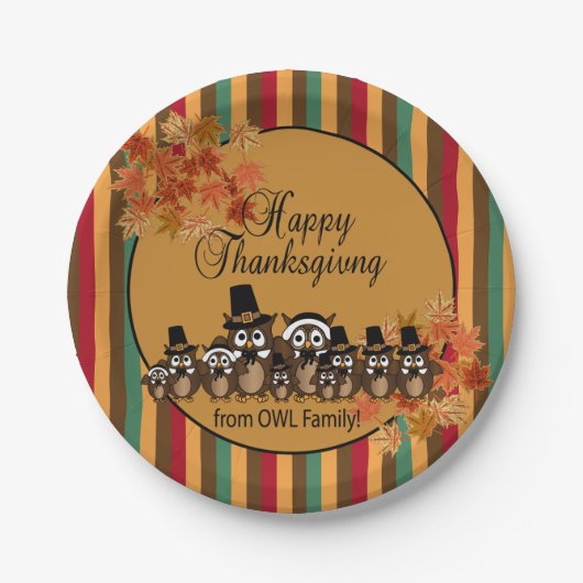 Owl Family Thanksgiving Turkey Dinner Papieren Bordje (Voorkant)