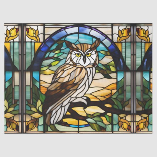 Owl Faux Glas in lood voor Decoupage Craft Tissue Tissuepapier (Voorkant)