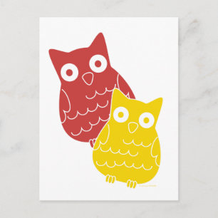 Owl Fellows one of Red one of Yellow Briefkaart