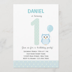 Owl First Birthday Invitation (blauw) Kaart