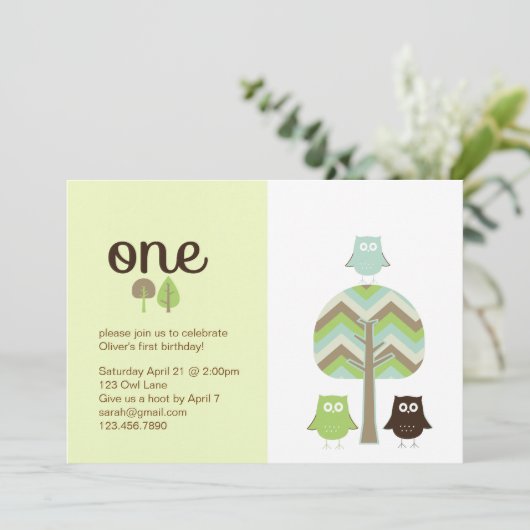 Owl First Birthday Invitation Kaart (Staand voorkant)