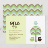 Owl First Birthday Invitation Kaart (Voorkant / Achterkant)