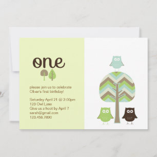 Owl First Birthday Invitation Kaart