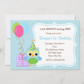 Owl First Birthday Invitations for Boys (ballonnen Kaart (Voorkant)