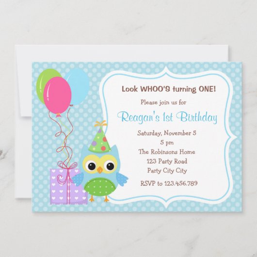 Owl First Birthday Invitations for Boys (ballonnen Kaart (Voorkant)