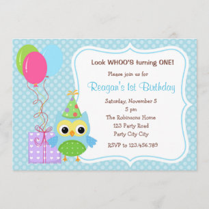 Owl First Birthday Invitations for Boys (ballonnen Kaart