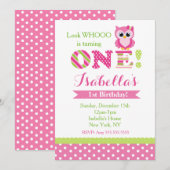 Owl First Birthday Party Invitations Kaart (Voorkant / Achterkant)