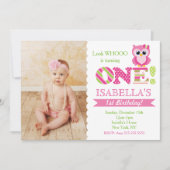 Owl First Birthday Party Invitations Kaart (Voorkant)