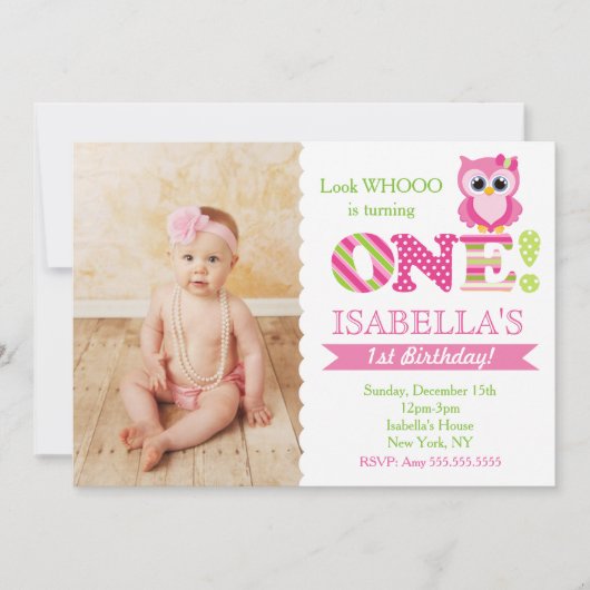 Owl First Birthday Party Invitations Kaart (Voorkant)