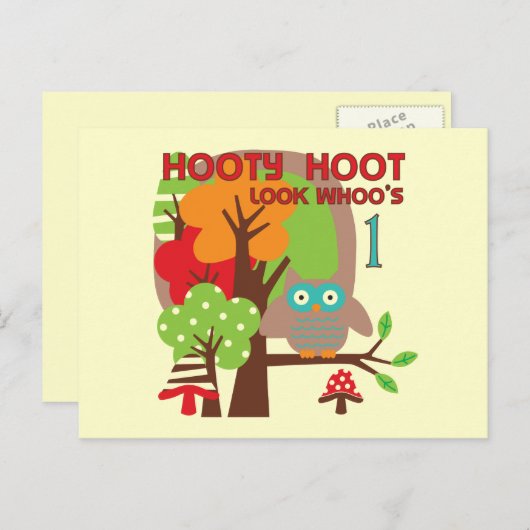Owl First Birthday T-shirts en geschenken Briefkaart (Voorkant / Achterkant)