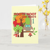 Owl First Birthday T-shirts en geschenken Kaart (Gele Bloem)