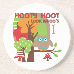 Owl First Birthday T-shirts en geschenken Zandsteen Onderzetter