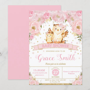 Owl Floral Baby shower Invitation Girl Kaart