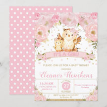 Owl Floral Baby shower Invitation Girl