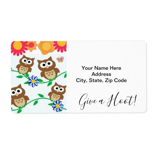 Owl Floral geef een Hoot! Etiketten (Voorkant)