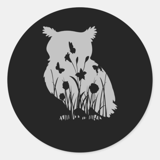 Owl Flower Silhouette Natuur Birdwatch Birds Ronde Sticker (Voorkant)