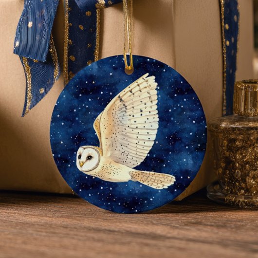 Owl Flying Across Starry Night First Xmas Photo Keramisch Ornament