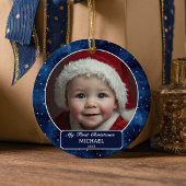 Owl Flying Across Starry Night First Xmas Photo Keramisch Ornament