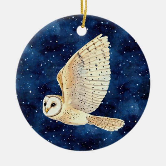 Owl Flying Across Starry Night First Xmas Photo Keramisch Ornament (Voorkant)