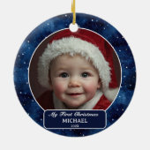 Owl Flying Across Starry Night First Xmas Photo Keramisch Ornament (Achterkant)