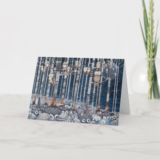 Owl Fox Forest Feestdagen Kaart (Voorkant)