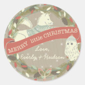 Owl Fox Merry, kleine kerstak van licht Ronde Sticker (Voorkant)