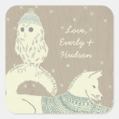 Owl Fox van brei- en haakwerk, Petten en zweet te  Vierkante Sticker (Voorkant)