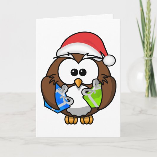 Owl, Fröhliche Weihnachten! Feestdagen Kaart (Voorkant)